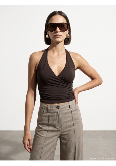 Dilvin 21268 Halter Top-koyu Kahve
