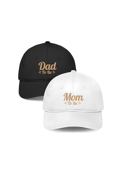 Caxis Dad & Mom 2'li Şapka Beyzbol Kep Set Cırtlı Universal Sapka Siyah-beyaz