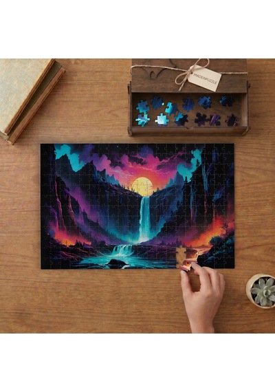 Işıklı Gece - Şelale Tasarımı 240 Parça Ahşap Puzzle Ahşap Kutuda Mpy50204