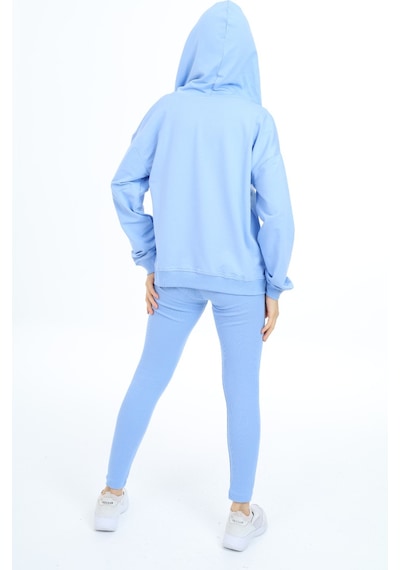 Toontoy Kids Toontoy Kız Çocuk 2'li Takım Baskılı Kapüşonlu Düşük Omuz Çıtçıtlı Sweatshirt & Basic Düz Tayt Mavi Toontoy Kids Toontoy Kız Çocuk 2'li Takım Baskılı Kapüşonlu Düşük Omuz Çıtçıtlı Sweatshirt & Basic Düz Tayt Mavi