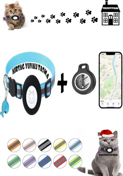 Takip Cihazı Ve Airtag Yuvalı Kedi Tasması 2'li Set Ios Uyumlu Boyun Tasması Gps
