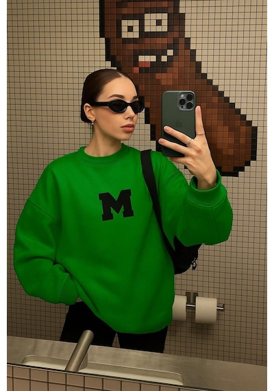 Benroma 3 İplik Penye M Baskılı Unisex Sweatshırt Yeşil