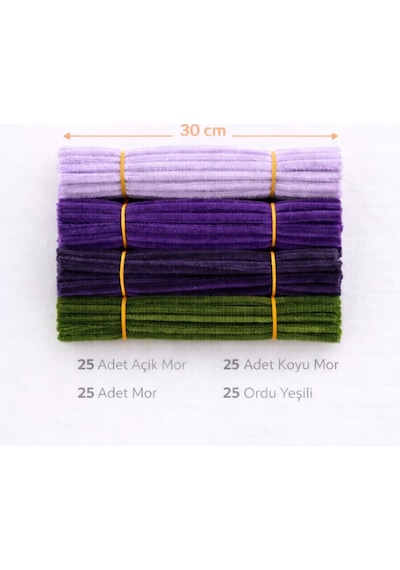 Mor Renkli Şönil Seti 100 Adet Açık Mor, Mor, Koyu Mor Ve Ordu Yeşili