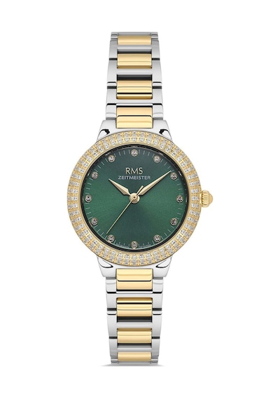 Zeitmeister Rms.1.ag2165.49 Taşlı Tasarım 5 Atm Suya Dayanıklı Kristal Cam Metalik-altın Renk Ka Yeşil