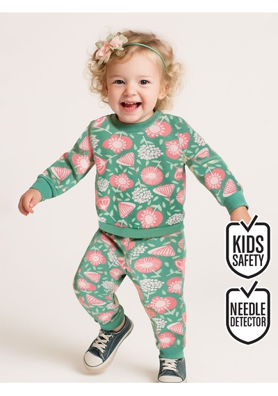 Denokids Pembe Çiçekli Kız Bebek Eşofman Takım - Yeşil