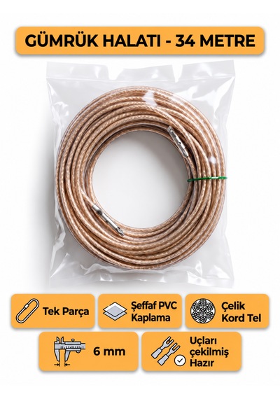 Tır Dorse Kamyon Konteyner Gümrük Halatı Galvanizli Çelik Tel 34 Metre 6mm