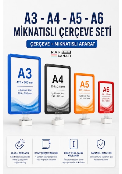 A5 Mıknatıs Tutuculu Fiyatlık Etiketlik Dikey Yatay Ve Bilgilendirme Çerçevesi Mor