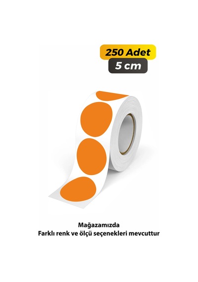 Yuvarlak Kesim Ambalaj Etiketi - Turuncu Renk - 5cm - 250 Adet
