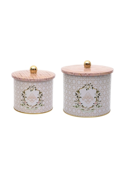 Evle Rosy Topuz Kulplu Metal Saklama Kabı 2'Li Set 17.5 x 15.5 CM 14 x 12.5 CM Çok Renkli