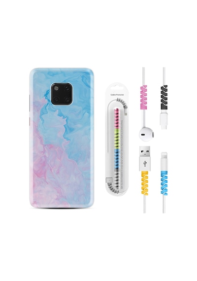 Huawei Mate 20 Pro Kılıf Kablo Koruyuculu Pink Blue Abstract 1385