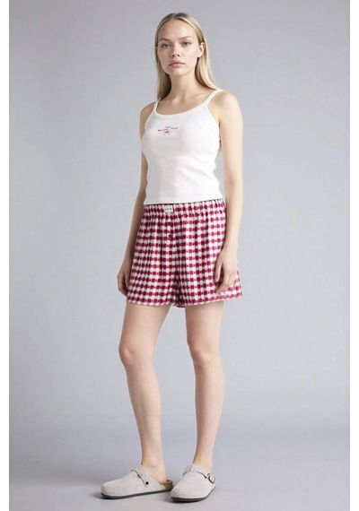Defacto Kareli Şort Pijama Altı G7995ax26spbr205 Bordo-br205