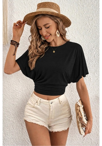 Cool Tarz Sırt Dekolteli Bağlama Detaylı Yazlık Kadın T-shirt Bluz Siyah