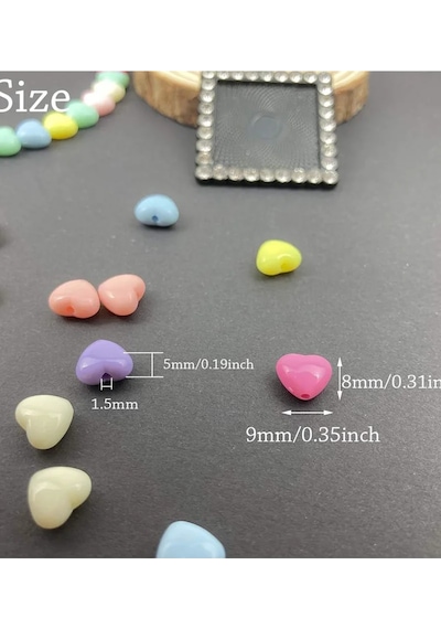 20 Gr 100 Adet Şeker Rengi Akrilik Kalp Boncuklar Renkli Karışık Plastik Pastel Boncuklar Ara Boncuk Kalp Şekilli Kolye Bilezik İçin