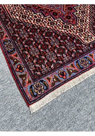 El Dokuma İran Halısı 73x103 Bordo Mavi Kök Boya Halı Bordo
