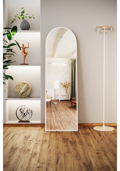 Evdemo Pamir Beyaz Metal Çerçeveli Ayaklı Oval Boy Aynası 180x50 Cm Beyaz