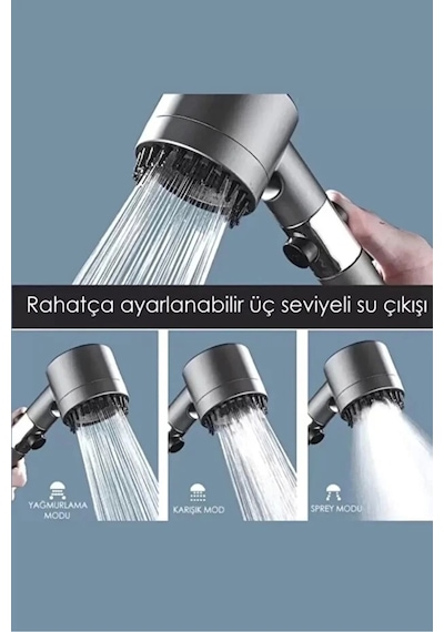Turbo Fan Pervaneli 5 Fonksiyonlu Duş Başlığı Su Tasarruflu El Tipi Yüksek Basınçlı Duş Başlığı Si Diğer