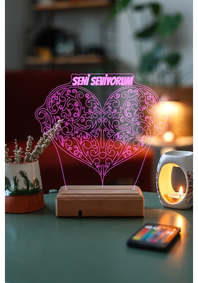 Kişiye Özel Seni Seviyorum Kalp 3D Led Kalp Lamba