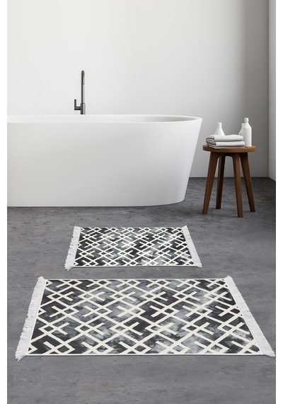 Dekoreko Kaymaz Taban Djt 2 Li Banyo Paspas Takımı Trend Saçaklı Iskandinav S5039 gri