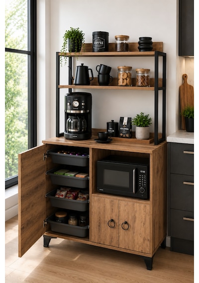 Çok Amaçlı Kahve Köşesi Ve Mikrodalga Fırın Dolabı Mutfak Düzenleyici Raf Organizer 97x33x165 Cm Atlantik Çam Çok Amaçlı Kahve Köşesi Ve Mikrodalga Fırın Dolabı Mutfak Düzenleyici Raf Organizer 97x33x165 Cm Atlantik Çam