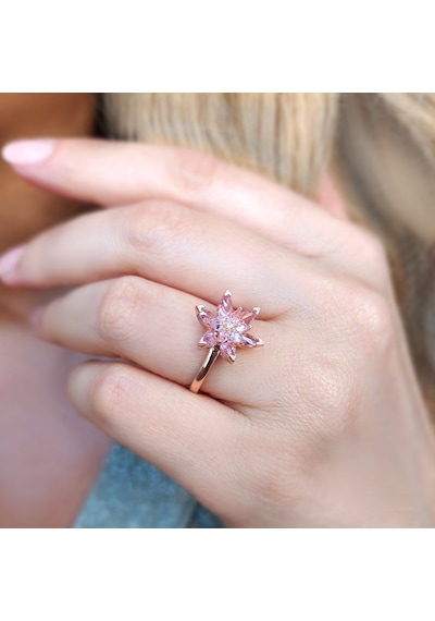 Vaoov 925 Ayar Gümüş Pembe Lotus Yüzük