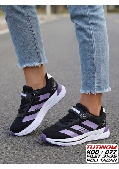 Papucumun Dünyası Tutinom Unisex Çocuk Spor Ayakkabı Kız Ve Erkek Siyah - Lila