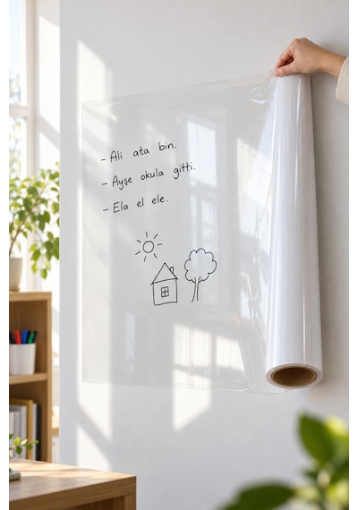 2 Adet Kendinden Yapışkanlı Şeffaf Tahta Filmi Pvc Silinebilir Duvar Yazı Tahtası Film 2 Metre X 60 Cm, Okul Kreş Adhesive Dry-erase Diğer