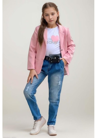Riccotarz Kız Çocuk Kalp Ve Little Baskılı Tişört Ve Jean Pudra Blazer Ceket Alt Üst Takım Pudra Riccotarz Kız Çocuk Kalp Ve Little Baskılı Tişört Ve Jean Pudra Blazer Ceket Alt Üst Takım Pudra