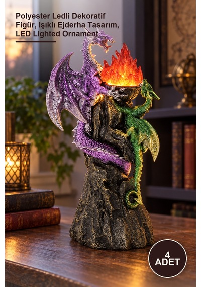 4 Adet Dragon Figürü Polyester Ledli Dekoratif Figür, Işıklı Ejderha Tasarım, Led Lighted Ornament 1