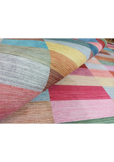 Modern Renkli Blok Desenli Geometrik Halı - 12439ou Pembe