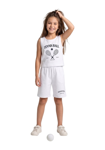 New Kids Kız Takım Çocuk Sıfır Kol Tennis Baskılı Kız Takım -91207 Beyaz