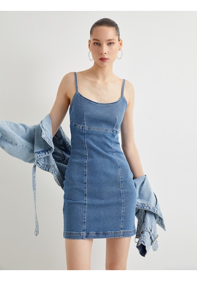 Koton Askılı Mini Kot Elbise Pamuklu Slim Fit U Yaka Orta İndigo 4sal80004md Koton Askılı Mini Kot Elbise Pamuklu Slim Fit U Yaka Orta İndigo 4sal80004md