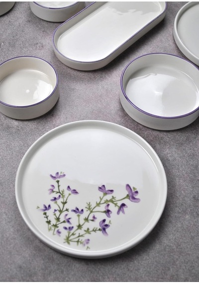 14 Parça 6 Kişilik El Yapımı Kahvaltı Takımı Seramik Sunum Seti-lavender Diğer