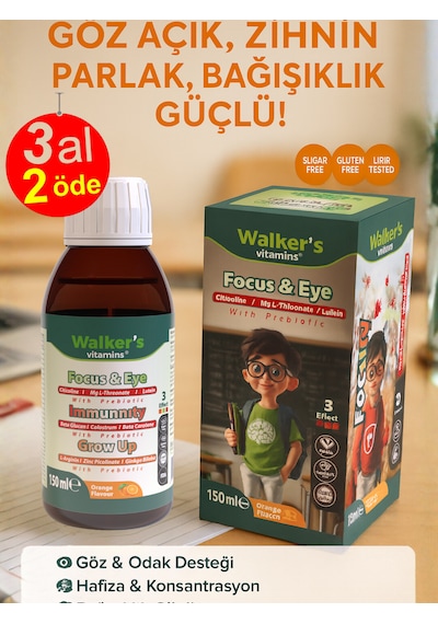 Walker's Vitamins Focus Eye Kids Şurup 150 Ml Sitikolin Lutein Beta Glukan
