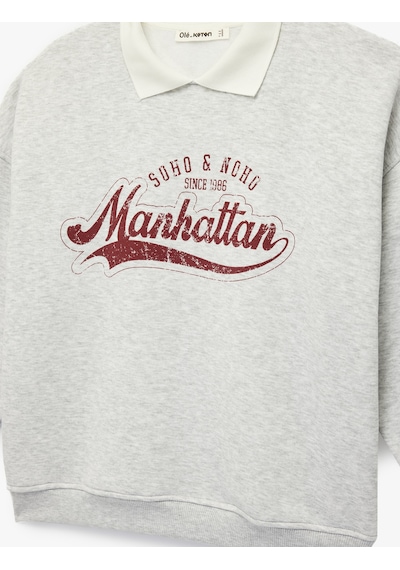 Koton Uzun Kollu Baskılı Oversize Polo Yaka Sweatshirt Kar Melanj 6sal10429ık Gri Melanj Koton Uzun Kollu Baskılı Oversize Polo Yaka Sweatshirt Kar Melanj 6sal10429ık Gri Melanj