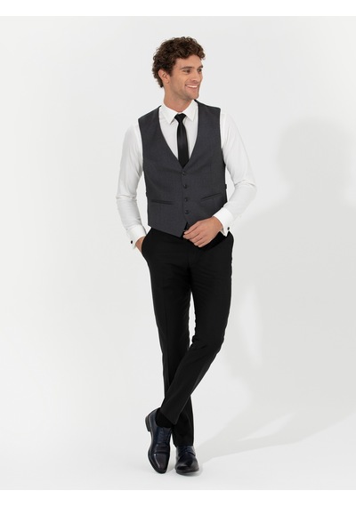 Cacharel Antrasit Slim Fit Yün Karışımlı Yelek Gri
