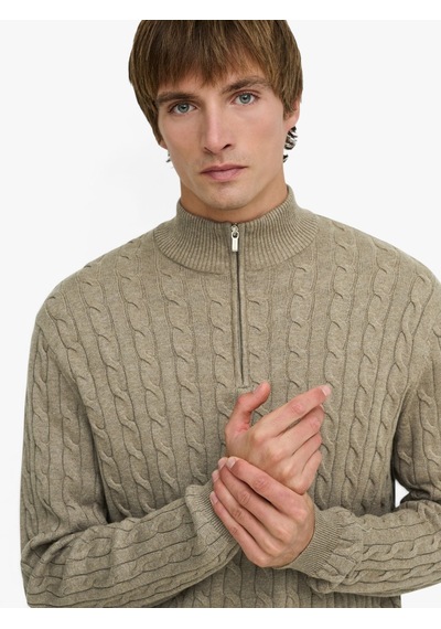 Only & Sons Onslouı Reg 12 Cabel Half Zıp Knıt Noos Erkek Kahverengi Kazak - 22033763