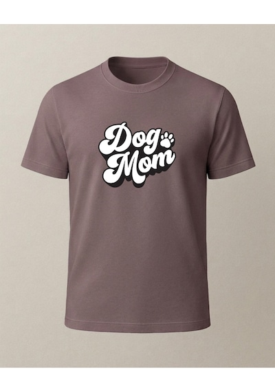 Dog Mom Baskılı T-shirt Kahverengi