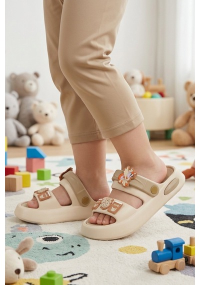Walkway Ekru Hafif Esnek Eva Taban Unisex Çocuk Terlik 4505 F-p