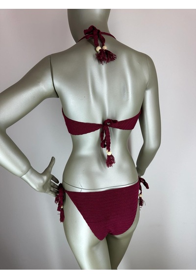 İvita Koyu Bordo Dantel Detaylı Çok Tarz El Yapımı Tığ Örgüsü Bikini