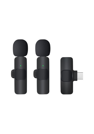 Type-c Girişli Çift Kablosuz Yaka Mikrofonu Apple Uyumlu iOS Android Wireless Mikrofon Seti Yayın Vlog Kayıt