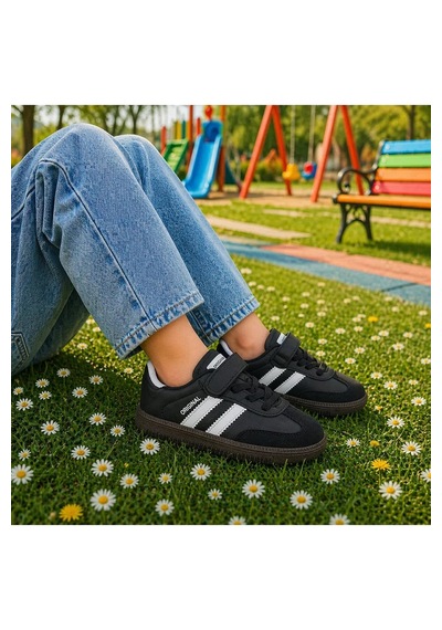 Zacoz Günlük Unisex Çocuk Sneaker Bağcıklı Hafif Esnek Kaymaz Taban Ayakkabı Siyah Beyaz