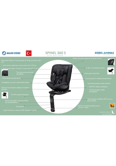 Maxi-Cosi Spinel 360° S Dönebilen Isofixli Authentic Graphite 0-36 KG Oto Koltuğu