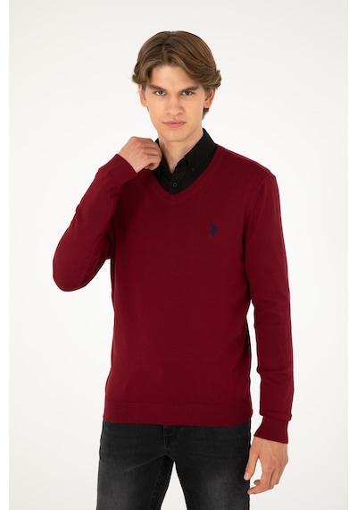 U.S. Polo Assn. Erkek Slim Fit V Yaka Bordo Basic Kazak 50293512-VR014