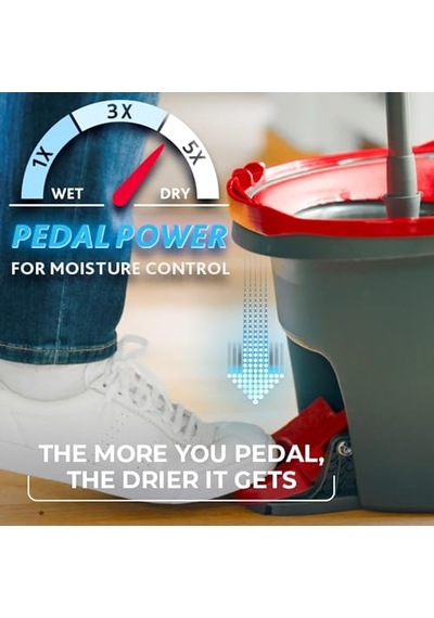 Easywring Mikrofiber Spin Mop, Kovalı Zemin Temizleme Sistemi, Kırmızı, Gri