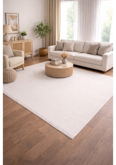 Okan Halı Krem Minimal Desenli Kaymaz Taban, 5 Mm İnce Halı Mutfak, Antre, Balkon, Salon Halısı Bej