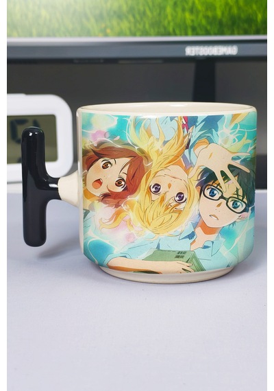 Your Lie İn April Anime Baskılı Seramik Lüks Kupa 1 Adet T Şeklinde Özel Siyah Kulp Dalga Kulp V5t Çok Renkli