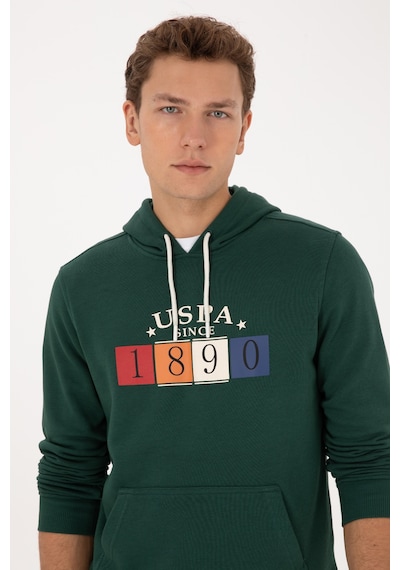 U.S. Polo Assn. Erkek Regular Fit Kapüşonlu Koyu Yeşil Sweatshirt 50316364-VR079