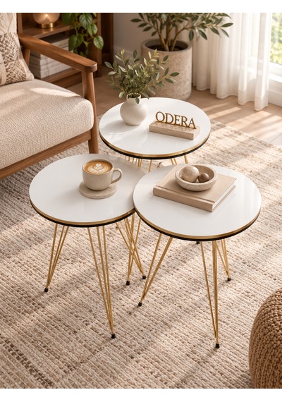 Odera Çift Gold Beyaz Elips Orta Sehpa Ve Yuvarlak Zigon Sehpa 4'lü Set Gold Tel Metal Ayaklı Retro Modern Salon Sehpası Diğer Odera Çift Gold Beyaz Elips Orta Sehpa Ve Yuvarlak Zigon Sehpa 4'lü Set Gold Tel Metal Ayaklı Retro Modern Salon Sehpası Diğer