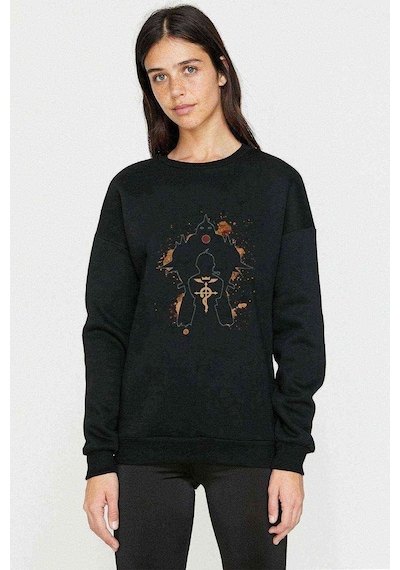 Anime Dn Baskılı Siyah Kadın Sweashirt