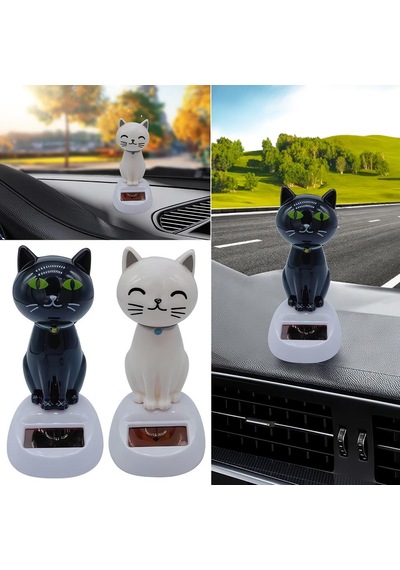 Solar Güneş Enerjili Sallanan Dans Eden Kedi Figürü Araba Torpido Masaüstü Dekor Biblo 10 Cm Emoji